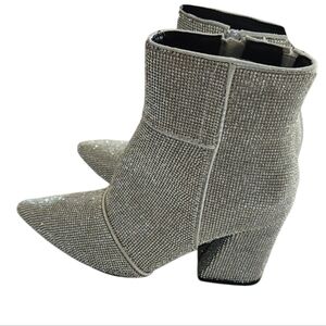 SILVER TONE RHINESTONE CHUNKY HEEL ANKLE BOOT SZ 6½ NWT